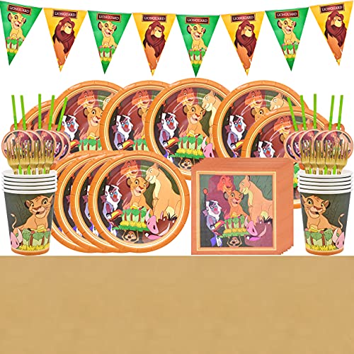 Juego de vajilla para fiestas, decoración de cumpleaños para niños, The Lion King fiestas de cumpleaños infantiles, platos, tazas, servilletas, manteles, tenedores, banners