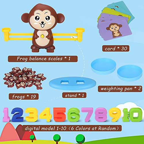 Juegos Matematicos Balanza para Niños, Equilibrar Monos Animal Juguete Montessori con Numer Tarjeta, Number y Matemáticas Aprendizaje Juguetes Educativos para Niños y Niñas de 3 4 5 6 Años (Monos)