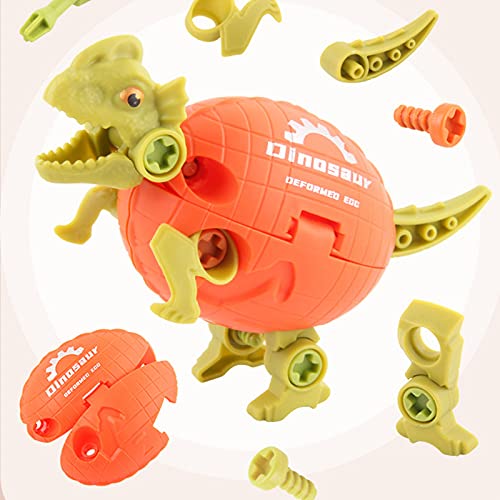 Juguete de dinosaurio de bricolaje,juguete de huevo de dinosaurio deformable con ensamblaje de destornillador de plástico 4pcs/set Oxhorns Tyrannosaurus Rex Triceratops Velociraptor Regalo para niños