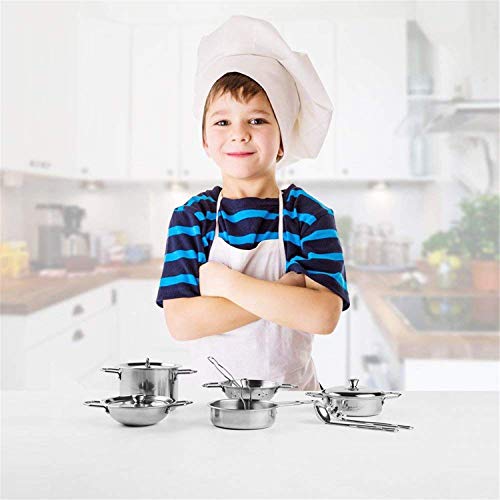 Juguetes de Cocina para Niños, Juguetes de Cocina de Acero Inoxidable, Ollas y Sartenes de Acero Inoxidable, Utensilios de Cocina, Utensilios de Cocina, Sartenes para Niños y Niñas