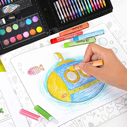 KIDDYCOLOR Conjunto Arte Deluxe en Maletín, para Niños Set Material Escolar , Incluye lápices de Colores, Pasteles de óleo, Acuarelas, Pinceles para Pintar (109 Piezas)