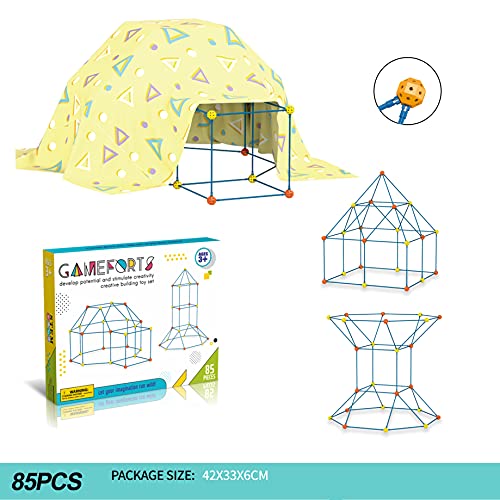 Kit De Construcción De Fuertes para Niños 3 a 12 años, Juego De Construcción para Interiores con Palos De Construcción,Túneles De Construcción De Fortalezas De Bricolaje, Tienda De Campaña (85pcs-1)