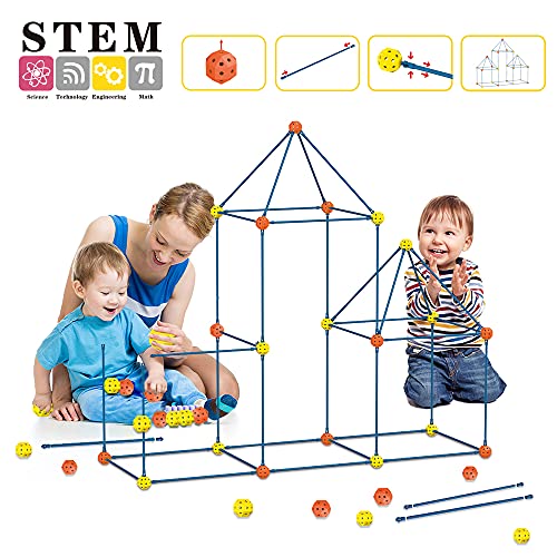 Kit De Construcción De Fuertes para Niños 3 a 12 años, Juego De Construcción para Interiores con Palos De Construcción,Túneles De Construcción De Fortalezas De Bricolaje, Tienda De Campaña (85pcs-1)