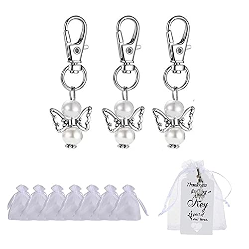 KNMY Regalos De Ángel De Guarda 32 Piezas De Souvenirs Colgante De ángel Para Boda + Bolsa De Organza Colgante De Bautismo + Etiqueta De Bendición Regalo De Fiesta Recuerdo(blanco puro)