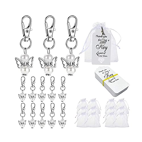 KNMY Regalos De Ángel De Guarda 32 Piezas De Souvenirs Colgante De ángel Para Boda + Bolsa De Organza Colgante De Bautismo + Etiqueta De Bendición Regalo De Fiesta Recuerdo(blanco puro)