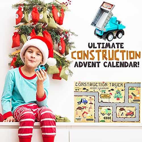 KreativeKraft Calendario Adviento Infantil 2021 con 24 Sorpresas de Camiones y Coches de Juguete (Construction Trucks)