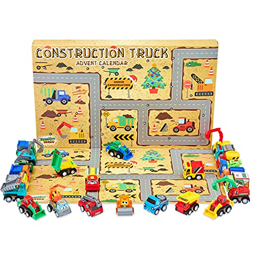 KreativeKraft Calendario Adviento Infantil 2021 con 24 Sorpresas de Camiones y Coches de Juguete (Construction Trucks)