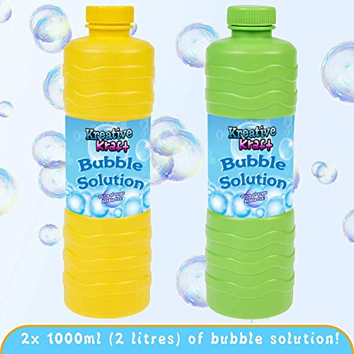 KreativeKraft Liquido Pompas de Jabon, Pack de 2 Botellas para Hacer Burbujas de Jabon Niños, Apto para Maquina Pompas Jabon o Pistolas de Burbujas, Regalos para Juegos al Aire Libre