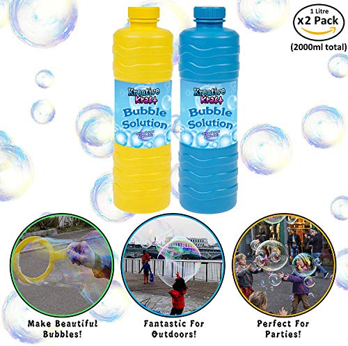 KreativeKraft Liquido Pompas de Jabon, Pack de 2 Botellas para Hacer Burbujas de Jabon Niños, Apto para Maquina Pompas Jabon o Pistolas de Burbujas, Regalos para Juegos al Aire Libre