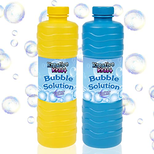 KreativeKraft Liquido Pompas de Jabon, Pack de 2 Botellas para Hacer Burbujas de Jabon Niños, Apto para Maquina Pompas Jabon o Pistolas de Burbujas, Regalos para Juegos al Aire Libre