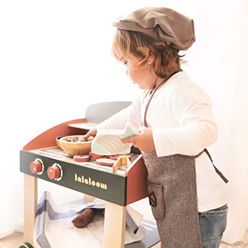 Lalaloom BABYCUE - Cocina de juguete de madera para niños (cocina infantil, juego de imitación, cocinita barbacoa con accesorios de madera), 47x31x58 cm