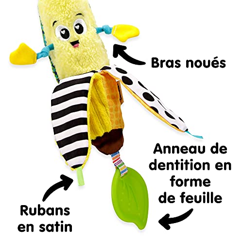 LAMAZE Bea the Banana, clip en el cochecito y cochecito de bebé recién nacido, juguete sensorial para bebés con colores y sonidos, juguete de desarrollo para niños y niñas de 0 a 24 meses