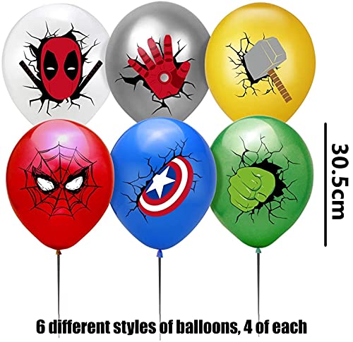 LATERN Conjunto De Banner De Globos De Superhéroe, Banner De Feliz Cumpleaños Superhéroe, 24Pz Globos, 11Pz De Adornos Para Tartas - Para Decoración De Fiesta De Cumpleaños Del Tema De Los Vengadores