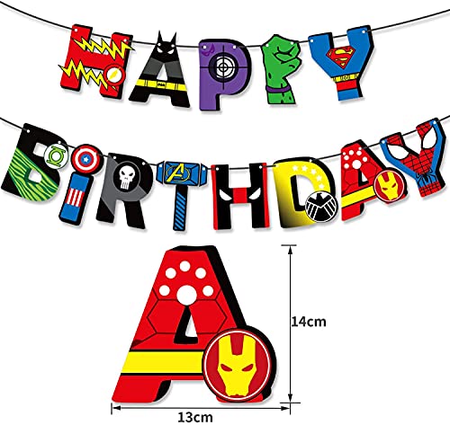 LATERN Conjunto De Banner De Globos De Superhéroe, Banner De Feliz Cumpleaños Superhéroe, 24Pz Globos, 11Pz De Adornos Para Tartas - Para Decoración De Fiesta De Cumpleaños Del Tema De Los Vengadores