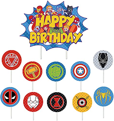 LATERN Conjunto De Banner De Globos De Superhéroe, Banner De Feliz Cumpleaños Superhéroe, 24Pz Globos, 11Pz De Adornos Para Tartas - Para Decoración De Fiesta De Cumpleaños Del Tema De Los Vengadores