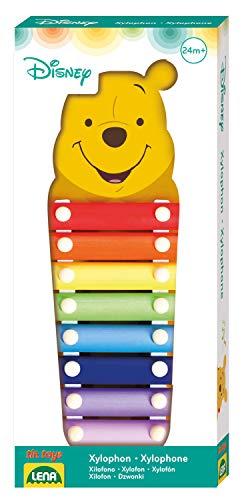 Lena 52950 Xylofon Disney Winnie The Pooh - xilófono de Madera con 8 plaquetas de Metal y 2 Baquetas de Madera, Instrumento de percusión para niños a Partir de 24 m+, diseño de Oso de Peluche