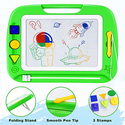 lenbest Pizarra Magnética Infantil, 42x32cm Doodle Magnético Infantil,Tablero de Dibujo Magnético, Juguetes Educativos para Niños Infantiles, con Soporte, 3 Sellos y 1 Plumas, Verde