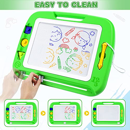 lenbest Pizarra Magnética Infantil, 42x32cm Doodle Magnético Infantil,Tablero de Dibujo Magnético, Juguetes Educativos para Niños Infantiles, con Soporte, 3 Sellos y 1 Plumas, Verde