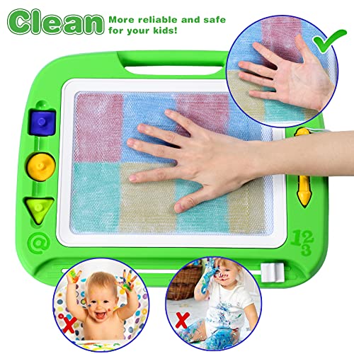 lenbest Pizarra Magnética Infantil, 42x32cm Doodle Magnético Infantil,Tablero de Dibujo Magnético, Juguetes Educativos para Niños Infantiles, con Soporte, 3 Sellos y 1 Plumas, Verde