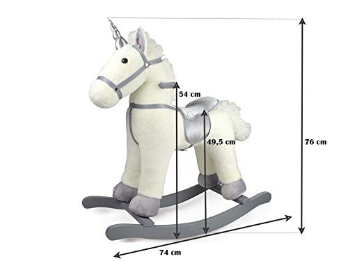 leomark Mecedora Infantil Caballo - Romeo - Balancín de Juguete con Sonidos, Peluche para Niños Bebé, Unicornio con Cuerno Plata, Alto: 76 cm (Silver)