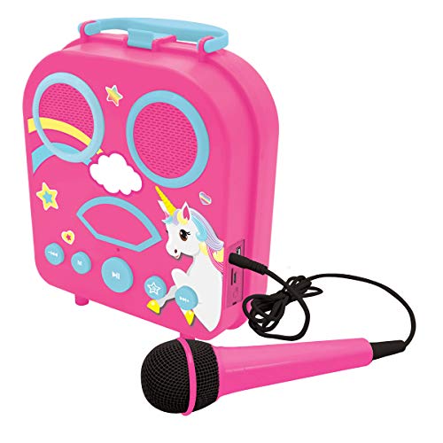 LEXIBOOK, alta, Unicornio-Karaoke Micro Star inalámbrico, con Bluetooth, micrófono, toma auxiliar, puerto USB, altavoz portátil color ROSA, a partir de 3 años (BTC050UNI)