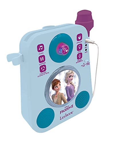 LEXIBOOK Disney Frozen Elsa Altaparlante Luminoso con 2 micrófonos, melodías de demostración, Enchufe MP3, Azul/Morado, Multicolor (K140FZ)