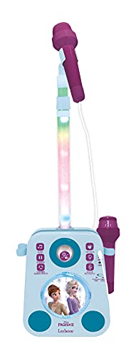 LEXIBOOK Disney Frozen Elsa Altaparlante Luminoso con 2 micrófonos, melodías de demostración, Enchufe MP3, Azul/Morado, Multicolor (K140FZ)