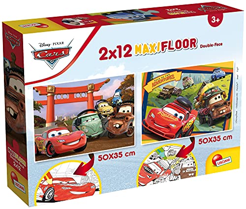 Lisciani Puzzle para niños, 2 puzles de 12 piezas 2 en 1, Doble Cara con reverso para colorear - Disney Cars 86542