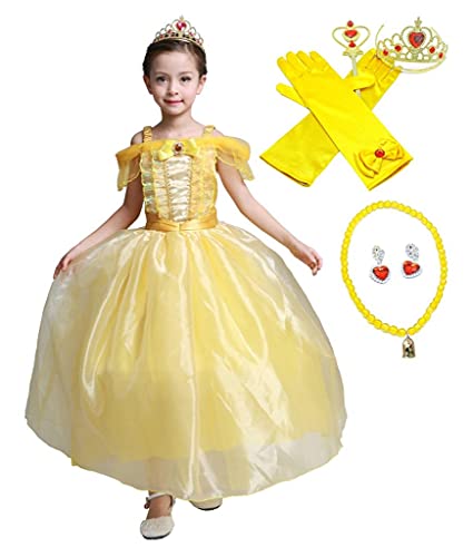 Lito Angels Disfraz de Bella y la Bestia Vestido de Princesas Bella con Accesorios para Niña Talla 10-11 Años, Amarillo