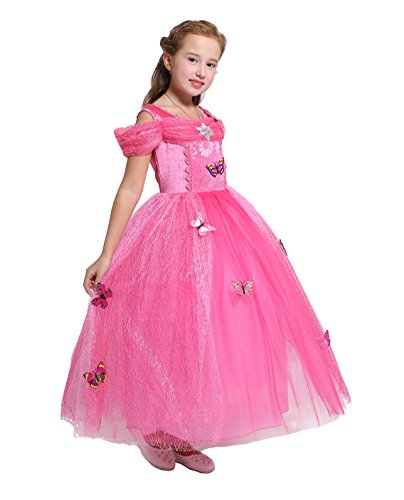 Lito Angels Disfraz de Princesa Aurora con Mariposa para Niña, Vestido de Fiesta de Bella Durmiente, Talla 2 años, Rosa Caliente