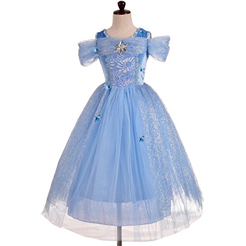 Lito Angels Disfraz de Princesa Cenicienta con Mariposa para Bebe Niña, Vestido de Fiesta de Cumpleaños, Talla 18-24 meses, Azul