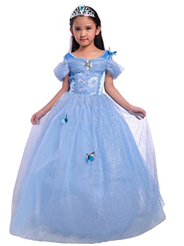 Lito Angels Disfraz de Princesa Cenicienta con Mariposa para Bebe Niña, Vestido de Fiesta de Cumpleaños, Talla 18-24 meses, Azul