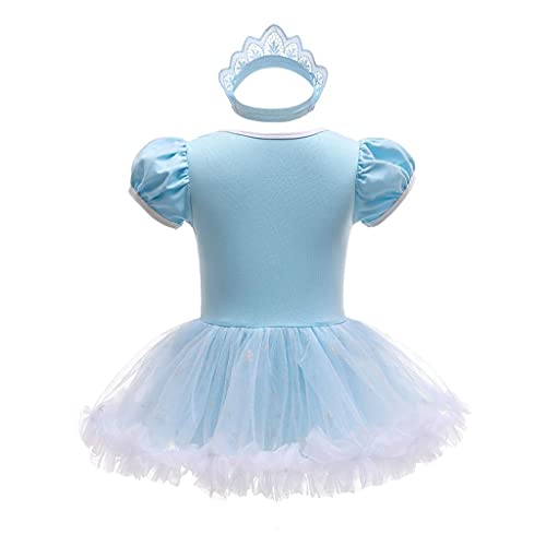 Lito Angels Disfraz de Princesa Elsa para Bebé Niñas, Body Mamelucos Onesie Vestido de Fiesta Cumpleaños con Diadema Talla 3-6 Meses, Azul