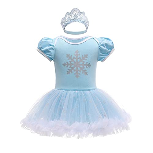 Lito Angels Disfraz de Princesa Elsa para Bebé Niñas, Body Mamelucos Onesie Vestido de Fiesta Cumpleaños con Diadema Talla 3-6 Meses, Azul