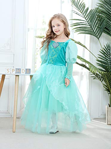 Lito Angels Vestido de Princesa Sirena Ariel Jazmin para Niñas Disfraz de Halloween Carnaval Fiesta de Cumpleaños Talla 9-10 años Verde, Manga Larga