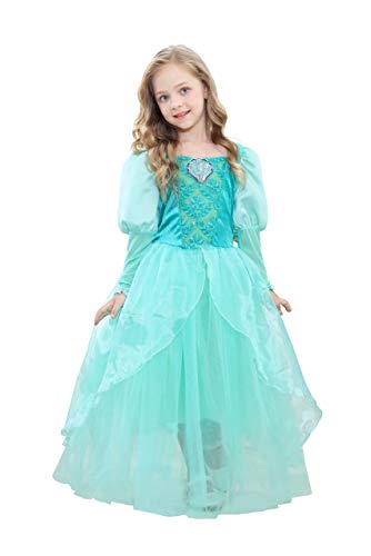 Lito Angels Vestido de Princesa Sirena Ariel Jazmin para Niñas Disfraz de Halloween Carnaval Fiesta de Cumpleaños Talla 9-10 años Verde, Manga Larga