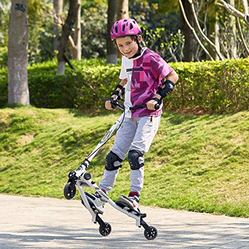 Lonlier - Patinete en forma de Y con 3 ruedas. Plegable, propulsado mediante balanceo, para niños de 5 a 8 años, Infantil, negro