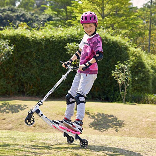 Lonlier - Patinete en forma de Y con 3 ruedas. Plegable, propulsado mediante balanceo, para niños de 5 a 8 años, Infantil, rosa