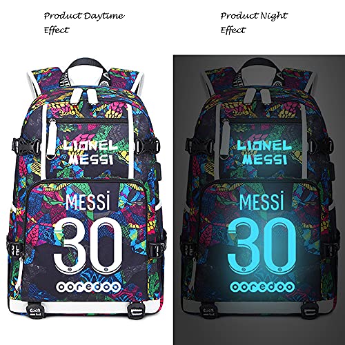 Lorh's store Jugador de fútbol Estrella Lionel Messi Luminosa Mochila multifunción Numero 10 Estudiante de Viaje Mochila fanáticos del fútbol Mochila para Hombres Mujeres (Estilo 3)