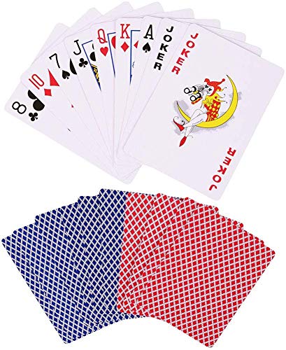 LotFancy 2 Barajas Cartas Poker Clásica, Standard Tamaño Playnig Cards por el Blackjack, Euchre, Los Corazones, Incluso al Solitario (Azul & Rojo)