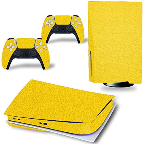 LUONE Cubierta de la calcomanía de la Piel para PS5, para 2 Controladores + Playstation 5 Console Matte Cuero Pegatina de Cuero Color Pegatinas de la palmada, versión de Disco,Amarillo