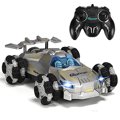 Maegoo Coche Teledirigido, Coche de Control Remoto con Luz LED, Giratorio 360° Rociar Deriva Coche, 4WD Alta Velocidad Todoterreno Recargable RC Coche para Niños Juguete Regalo de Cumpleaños