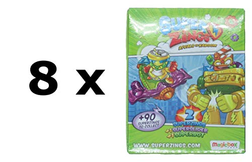 Magicbox - SUPERZINGS Serie 3 Conjunto Completo 8 Dual Box 16 Figuras 8 Superslider + 8 Superbot Original Super Zings