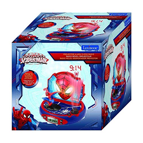 Marvel, Reloj Despertador con proyector Spider-Man, Luz de Noche incorporada, proyección de Tiempo en el Techo, Efectos de Sonido, Funciona con batería, niño, Azul/Rojo, RP500SP