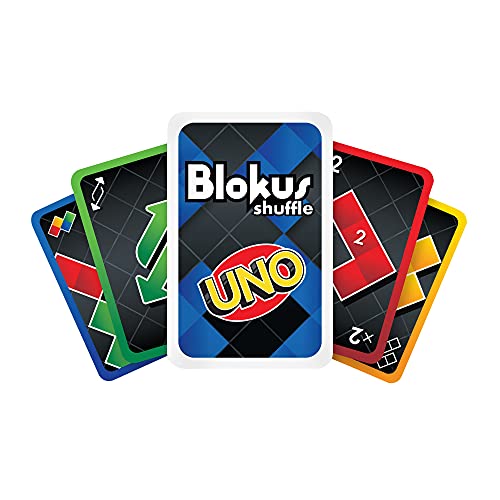 Mattel Games-GXV91 Mesa UNO Blokus Shuffle Inspirada en Juego de Cartas, Juguete para niños +7 años, Multicolor (GXV91)