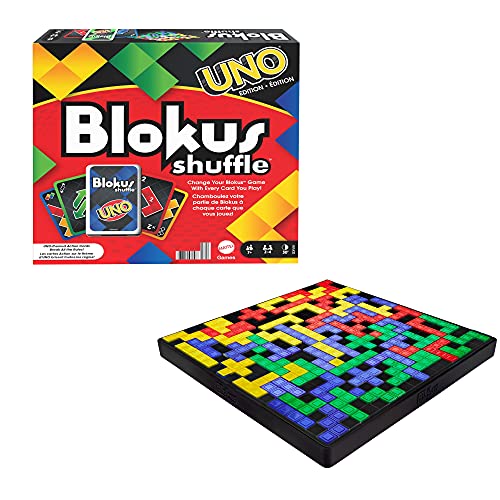 Mattel Games-GXV91 Mesa UNO Blokus Shuffle Inspirada en Juego de Cartas, Juguete para niños +7 años, Multicolor (GXV91)