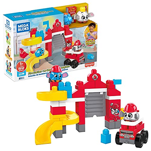 Mega Bloks Peek A Blocks Estación de bomberos, bloques de construcción para niños +1 año (Mattel GYH11)