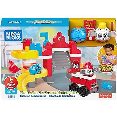 Mega Bloks Peek A Blocks Estación de bomberos, bloques de construcción para niños +1 año (Mattel GYH11)