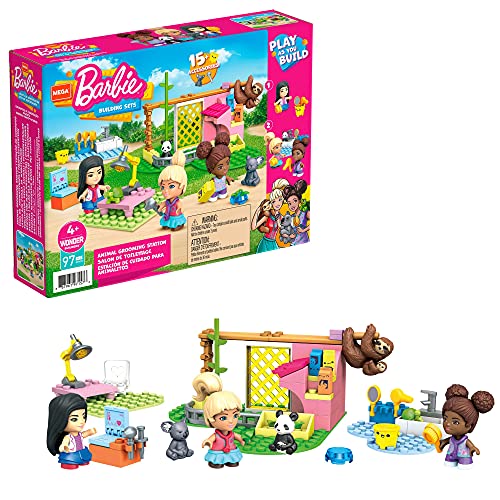 Mega Construx Barbie Cuidado de animales, clínica veterinaria de juguete con muñecas, bloques de construcción y accesorios (Mattel GYH09)