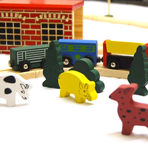 messefix Juego de tren de madera – 8 m de tren de juguete de madera para niños